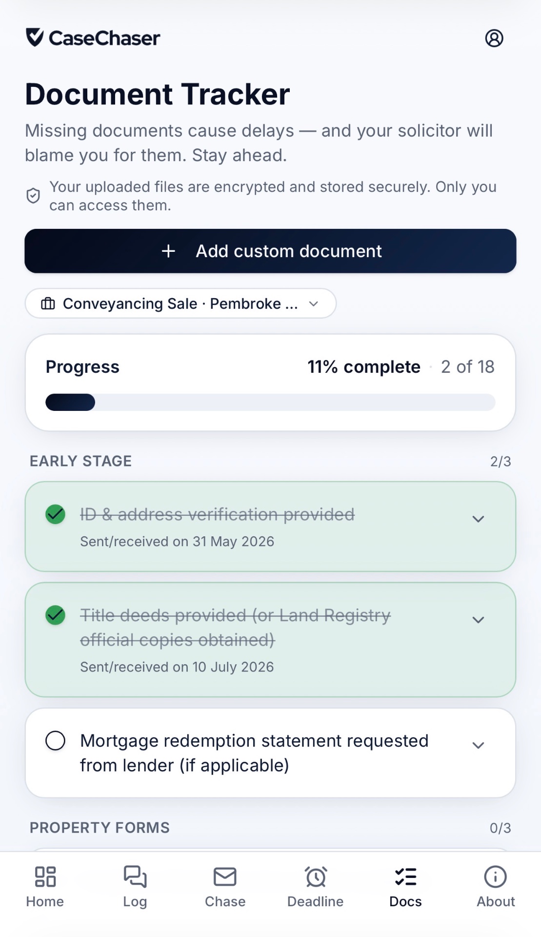 Document Tracker mobile screen